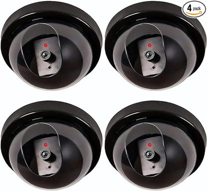 WALI Dummy Fake Security CCTV Dome Camera with Flashing Red LED Light with Security Alert Sticker Decals (SD-4), 4 Packs, Black