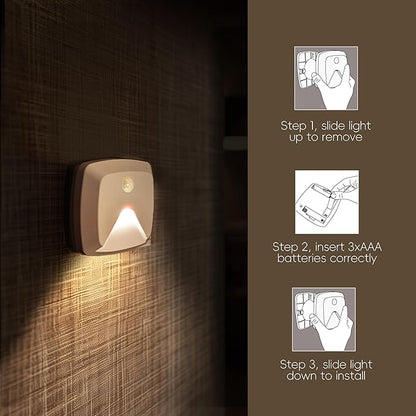 innofox 6-Pack Stick-on Motion Sensor Lights, Warm White LED Night Light, Stick-Anywhere Stair Lights, Closet Light, Battery Operated Wall Light for Kitchen, Hallway, Bedroom, Bathroom, Stairs