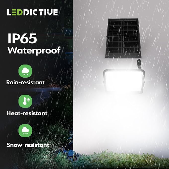 Leddictive 2 Pack LED Solar Lights Outdoor 7000K, 3500LM Solar Powered Flood Lights with 3 Modes, Dusk to Dawn Outdoor Lighting with Remote, IP65 Waterproof, 16.4 Ft Cable for Yard Garage Porch