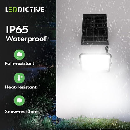 Leddictive 2 Pack LED Solar Lights Outdoor 7000K, 3500LM Solar Powered Flood Lights with 3 Modes, Dusk to Dawn Outdoor Lighting with Remote, IP65 Waterproof, 16.4 Ft Cable for Yard Garage Porch