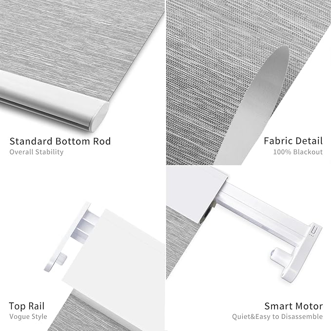 Motorized Blinds with Remote Control, Blackout Roller Shades, Custom Smart Blinds with Valance, Cordless Electric Window Blinds & Automatic Shades(Grey,24" Wx72 H)
