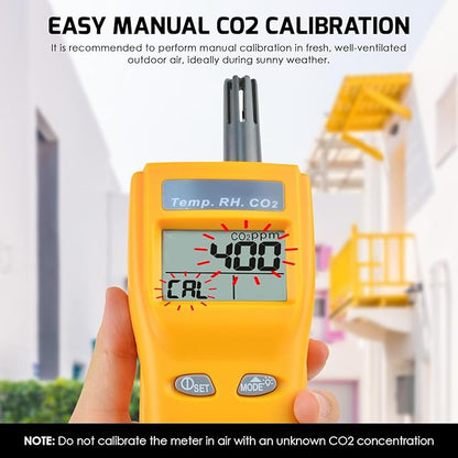 CO2 Meter Portable CO2 Detector Digital CO2 Monitor with Alarm Function Carbon Dioxide Temperature and Humidity Meter, NDIR CO2 Sensor Indoor Air Quality Monitor for Home Office Grow Room