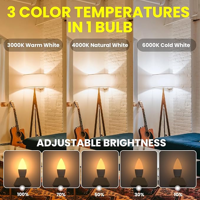 E26 LED Light Bulbs with Remote Control, 400LM 4W Stepless Dimmable 3000K-4000K-6000K Light with Timer & Memory Function, 40W Equivalente Light Bulb for Living Room, Bedroom,2 Bulb& 1 Remote