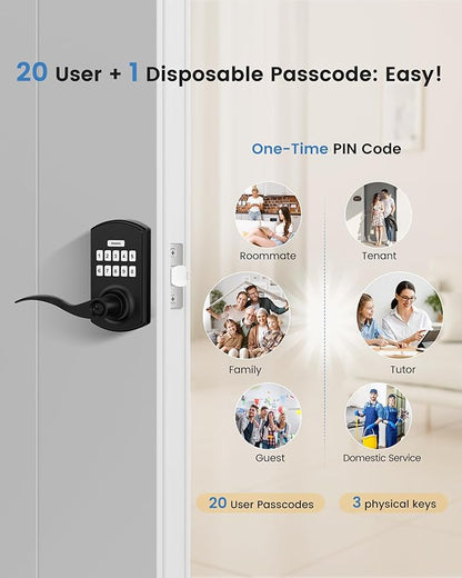 Hidalife Keypad Door Lock with Handle, Keyless Entry for Front Door, Manual Passage Mode, Matte Black 2 Pack （Not Double Sided）