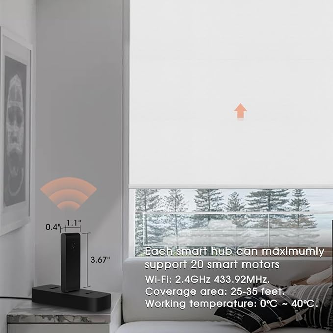 Smart Hub for Motorized Blinds Compatible with Alexa, Google Assistant, SmartThings, USB-Aport Integrated, Control up to 20 Motors, Wi-Fi 2.4GHz to Sub-1G 433MHZ, Black