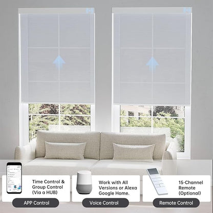 Motorized Blinds with Remote, Light Filtering Smart Blinds for Windows Automatic Roller Shades Compatible with Alexa, Motorized Shades Customized for Living Room Home Office (Jacquard White)