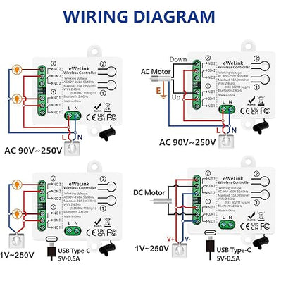 DieseRC 2 Channels WiFi Smart Switch, AC 90V-250V 220V Passive Output Relay Module Ewelink APP WiFi Control Compatible with Alexa/Google Home, Inching/Self-Locking Switch
