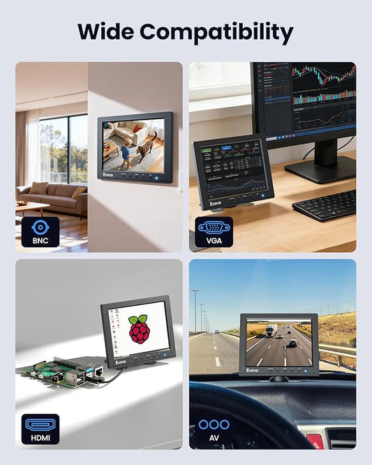 Eyoyo 8" Security Camera Monitor, 1024×768 4:3 Mini LCD Screen CCTV Monitors Display with HDMI VGA BNC AV USB, Small Video Monitor for PC, NVR, Raspbery Pi, RV & Kitchen, Built-in Speakers