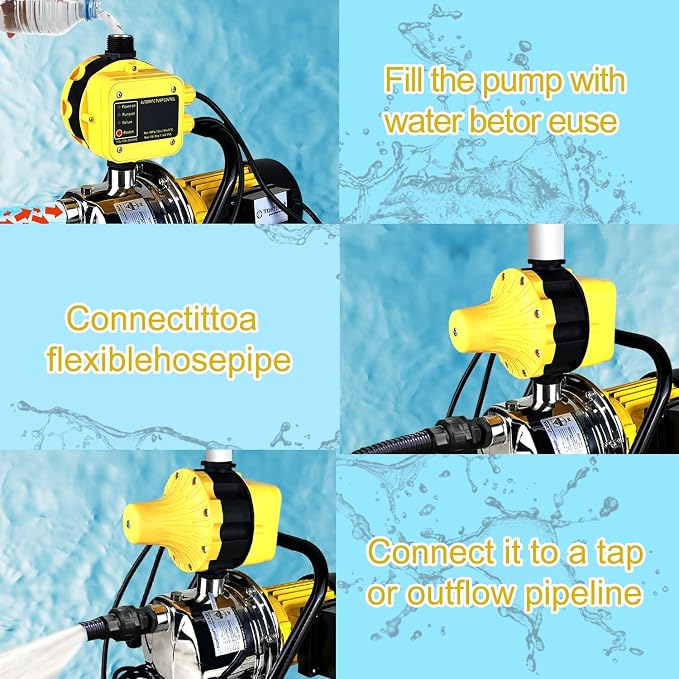 1 HP Shallow Well Jet Pump with Automatic Control for Whole House,110v Water Pressure Booster Pump Smart Pressure with Switch System,Stainless Steel Water Pump for Home Garden Irrigation