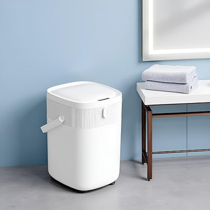 WM-DZT-12-36S Smart Motion Sensor Trash Can, Ultra-Quiet Soft-Close | Long Battery Life | Built-in Bag Storage & Portable PU Handle (White)