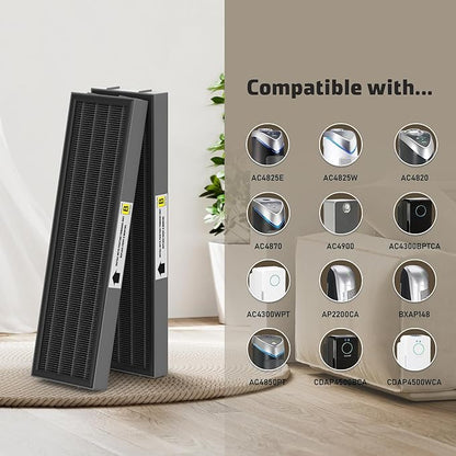 Filter B Smoke Clear HEPA Replacement Compatible with AC4825 AC4300 AC4800 AC4900 AC4850, 2 True HEPA Filters & 6 Activated Carbon Pre-Filters, FLT4825SM, Black/Gray