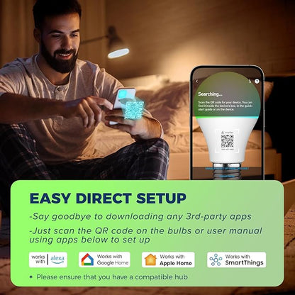 Matter Smart Light Bulbs 100W Equiv, Compatible with Alexa/Apple Home/Siri/Google Home/SmartThings, A19 E26 WiFi RGBCW Color Changing Light Bulb, 11W 1350LM, 2.4G WiFi, ETL Listed, 2PCS
