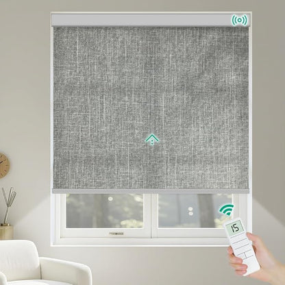 Motorized Roller Shades, Light Filtering Remote Control Custom Window Shades Compatible with Alexa Google Assistant via RF Hub, Rechargeable Electric Blinds for Windows (Dark Grey)