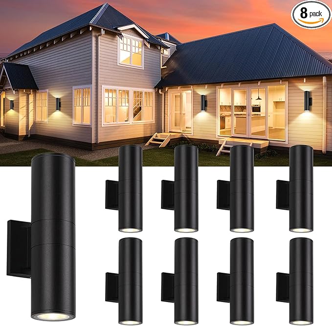 8Pack 14inch Outdoor Wall Light Fixtures, 14W Exterior Waterproof Modern Matte Black Wall Lamps with Cylindrical Aluminum Body,Porch Light for Front Door Patio Garden