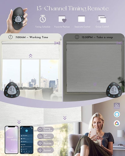 Graywind Motorized Shades 100% Blackout Work with Alexa Google WiFi Hardwired Smart Roller Shade Remote Control Automated Blinds, Customized Size (Jacquard White)