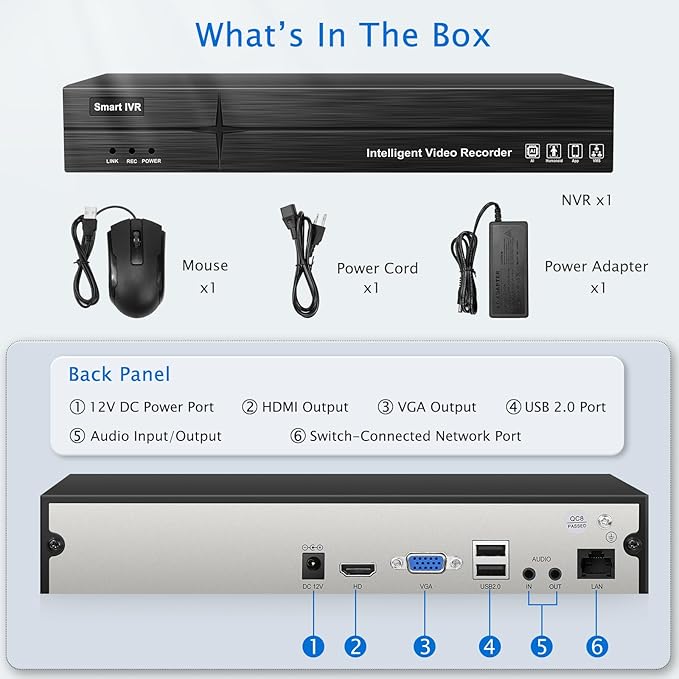 MWRCTV 4K 16CH Network Video Recorder 4K NVR for Security Camera System,Supports 8MP 5MP 4MP 2MP HD PoE IP Cameras,No Poe Port,UP to 16TB HDD(NOT Include HDD)