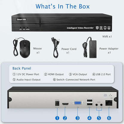 MWRCTV 4K 16CH Network Video Recorder 4K NVR for Security Camera System,Supports 8MP 5MP 4MP 2MP HD PoE IP Cameras,No Poe Port,UP to 16TB HDD(NOT Include HDD)
