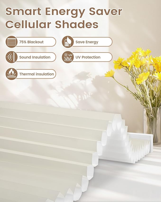 Kincmo Motorized Cellular Shades, Custom Motorized Blinds with Remote, Cordless Smart Electric Honeycomb Blinds Work with Apple HomeKit, Alexa, Google (75%-Blackout-Single-Cell Cream)