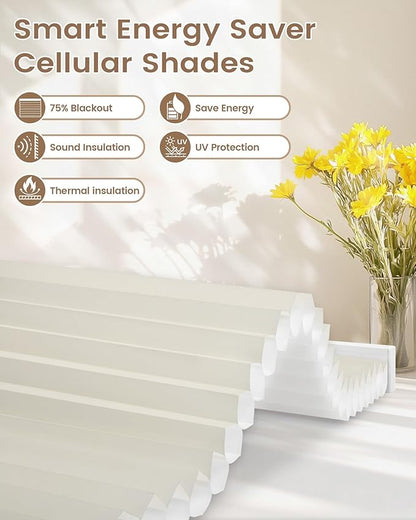 Kincmo Motorized Cellular Shades, Custom Motorized Blinds with Remote, Cordless Smart Electric Honeycomb Blinds Work with Apple HomeKit, Alexa, Google (75%-Blackout-Single-Cell Cream)