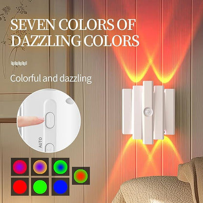 Rechargeable Motion Sensor Night Light, Magnetic RGB Color Changing LED Ambient Lighting, Compact Battery Operated Indoor Wall Light for Hallway, Stairs, Bathroom & Kids Room (USB-C)
