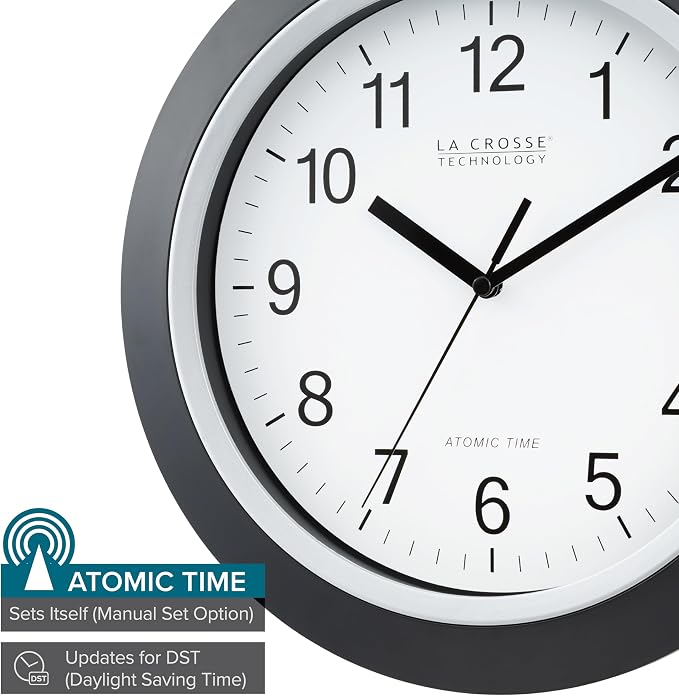 La Crosse Technology WT-3129B 12 Inch Atomic Analog Wall Clock, Pack of 1, Black