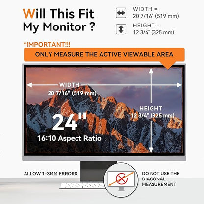 [2 Pack] 24 Inch Computer Privacy Screen for 16:10 Aspect Ratio Widescreen Monitor, Eye Protection Anti Glare Blue Light Computer Monitor Privacy Filter, Removable Anti-Scratch 24in Protector Film
