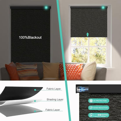 Motorized Blinds with Remote, Blackout Smart Automatic Electric Blinds for Windows Compatible with Alexa Homekit, Cordless Indoor Motorized Roller Shades with Custom Size（Dark Luminous）