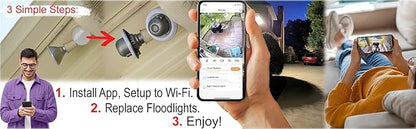 Floodlight Camera - Model 2-1080P HD Outdoor Flood Light Socket Night Vision Surveillance Motion detect Security cam