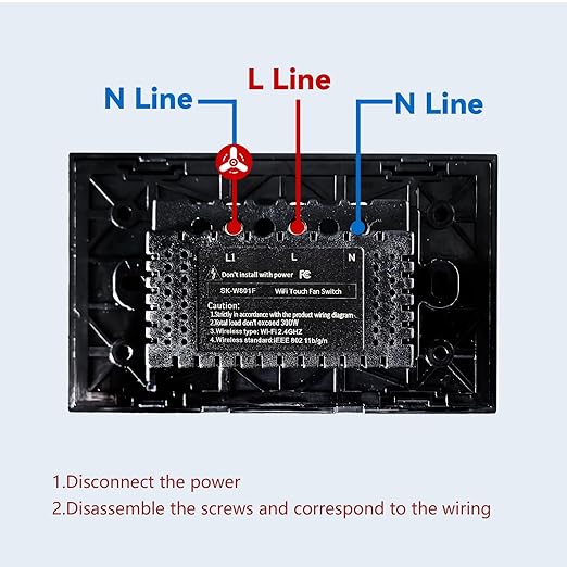 Smart Fan Switch 4.65 X 2.83 X 1.34 Inches,2.4GHz Wi-Fi Touch Switch,Neutral Wire Required,Work with Smart Life/Tuya App,Tempered Glass Panel,Black