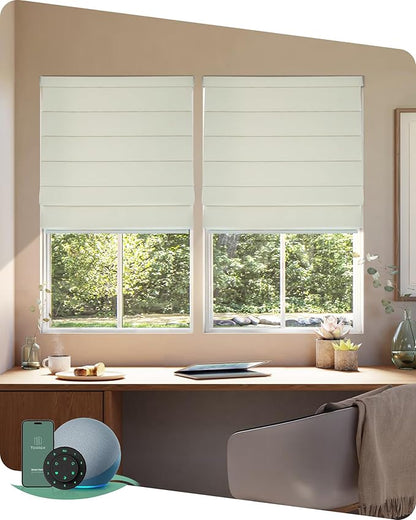 Yoolax Motorized Roman Shades with Remote, Smart Roman Shades for Indoor Windows, Blackout Automatic Blinds Work with Alexa, Google, Apple Homekit for Living Room Bedroom, Customized (Woven Beige)