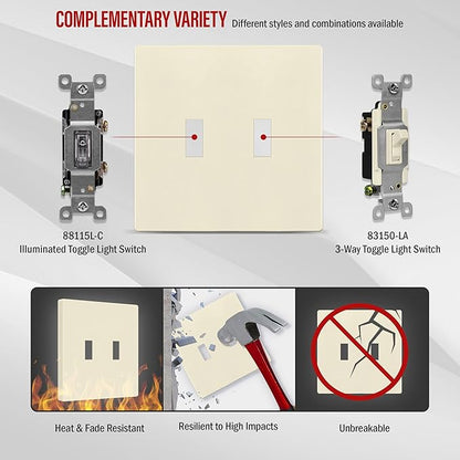 ENERLITES Screwless Double Toggle Switch Wall Plate, Child Safe Dual Light Switch Cover, Standard Size 2-Gang 4.68" x 4.73", Unbreakable Polycarbonate Thermoplastic, SI8812-LA, Glossy, Light Almond