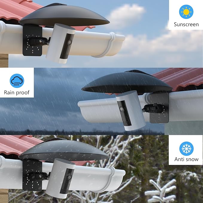 HOLACA Universal Gutter Mount and Sun Rain Shade Cover for All Outdoor Security Camera with 1/4 Screw, Shield Compatible with Ring, Blink, Google Nest, Eufy, Arlo, WYZE, Tapo (Security Camara)
