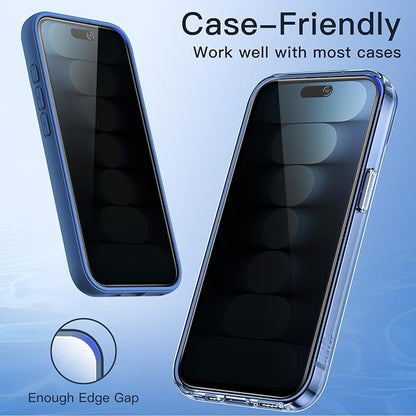 JETech Privacy Screen Protector for iPhone 15 Plus 6.7-Inch, Anti-Spy Tempered Glass Film with Easy Installation Tool, 2-Pack