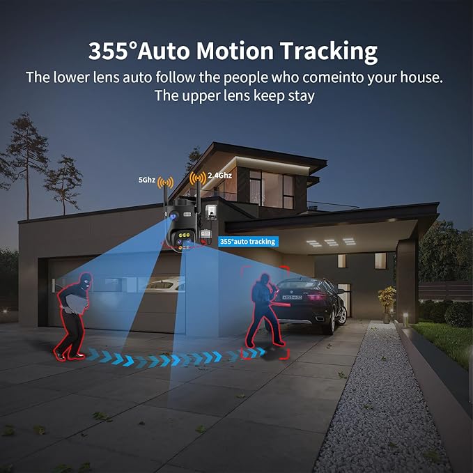 Luovisee 4 Pack Wired Home Camera Outdoor/Indoor with 2K Color Night Vision,AI Human Auto Zoom and Tracking,Pan-Tilt 360° View,Two-Way Audio,Triple-Lens 2.4G/5G WiFi,24/7 Recording,Waterproof