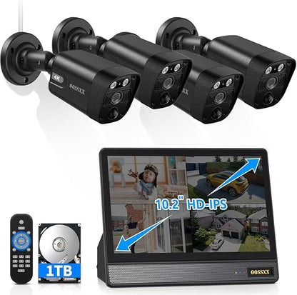 (2026 New) 4K PoE Security Camera System Outdoor, 8CH NVR with 10" IPS Monitor & 1TB HDD, 4 Cameras, 130° Wide Angle, AI Human Detection, Two-Way Audio, No Monthly Fee