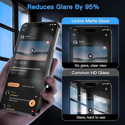 Uyiton for iPhone 15 Pro Max Matte Privacy Screen Protector - Anti-Fingerprint [Easy to Install] Anti-Spy Shatterproof Full Coverage 9H Tempered Glass Screen Cover, 2 Pack