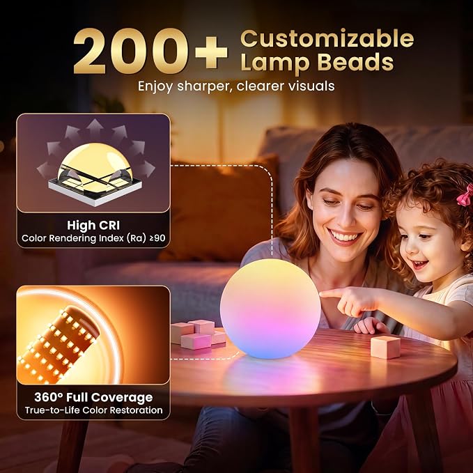 LOFTEK 8-inch LED Ball Light, Rechargeable Colar Change Lamp with Remote | 25 Modes, 11 RGB Colors Orb Light, Dimmable, Cordless & Timer, Mood Lighting for Home Bedroom Patio Decorative Lighting