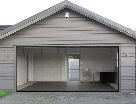 Garage Door Screen - 2 Car 18x8Ft Magnetic Closure Heavy Duty Weighted Bottom Screen Self Sealing Fiberglass Mesh Retractable Net - Easy Assembly & Pass-Through(Black)