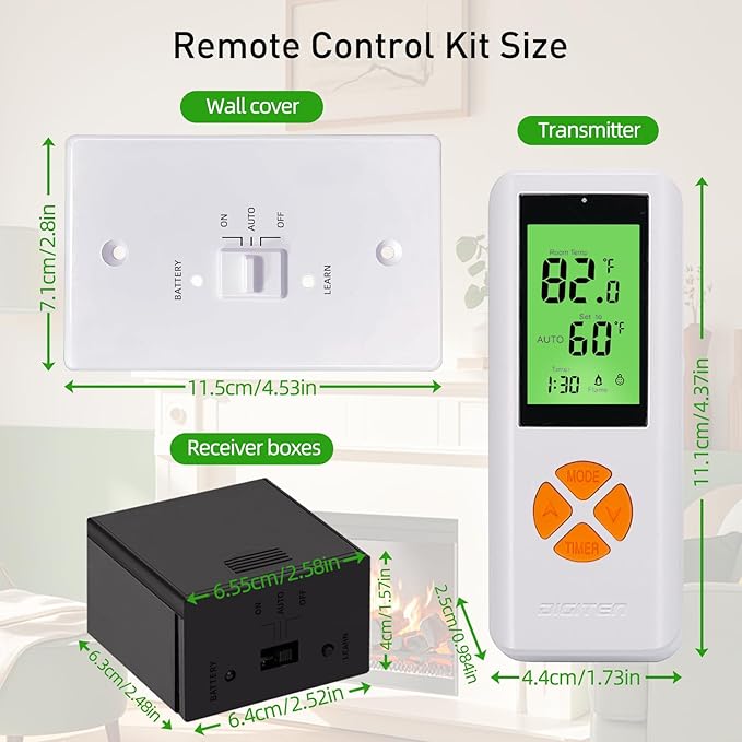 DIGITEN Gas Fireplace Remote Control Kit, Thermostat with Timer Kit for Millivolt Valve Gas Fireplaces, Large LCD Display, Wireless Thermostat Switch System On/Off/AUTO Control with Safety Lock