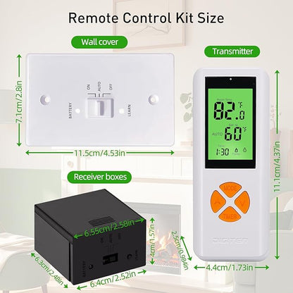 DIGITEN Gas Fireplace Remote Control Kit, Thermostat with Timer Kit for Millivolt Valve Gas Fireplaces, Large LCD Display, Wireless Thermostat Switch System On/Off/AUTO Control with Safety Lock