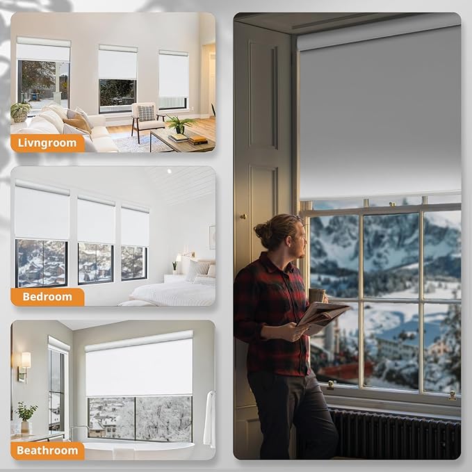 Motorized Blinds with Remote,100% Blackout Smart Blinds for Window Cordless Electric Blinds Compatible with Alexa Google Assistant, White,27" W x 72" H