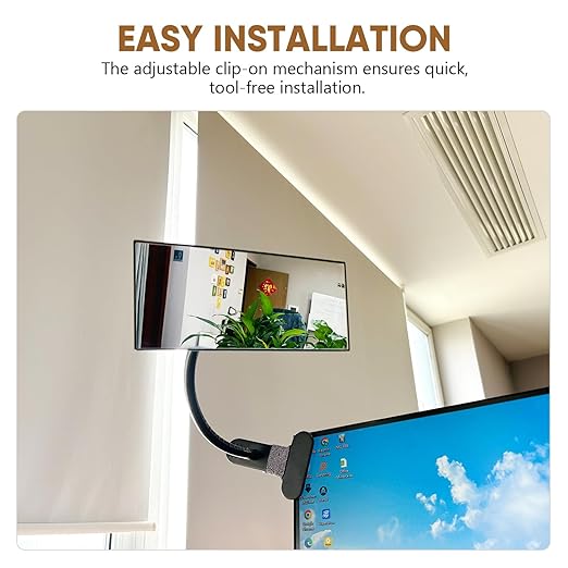 Clip On/Stick-On Office Desk Mirror for Personal Safety Desk Rear View Monitor Computer Cubicle Cabinet Workstation Security Gooseneck Mirror Black (6.69"x2.95" 1 Framed)