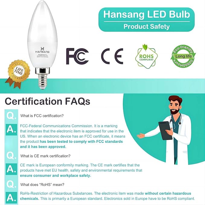 8 Pack E12 Candelabra LED Bulbs 5000K Bright Daylight, Small Base Ceiling Fan Light Bulb 6W, Type B Light Bulb for Chandelier, Candle Shape B11, 600LM, Non-dimmable