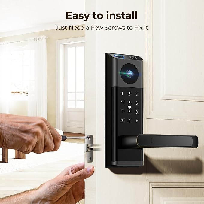 Video Smart Lock with Camera & Doorbell,5-in-1 Door Lock with Handle