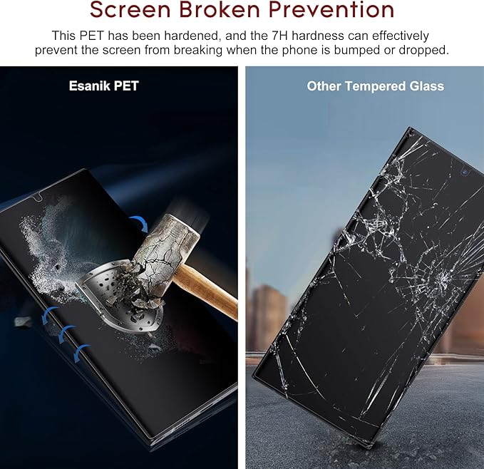 Esanik [2+2 Pack] Privacy Screen Protector for Samsung Galaxy S22 Ultra 6.8-inch [NOT for S22 Plus/S22] Anti Spy PET Film(NOT Glass) with Easy Installation Frame + Camera Lens Protector Fingerprint ID Compatible
