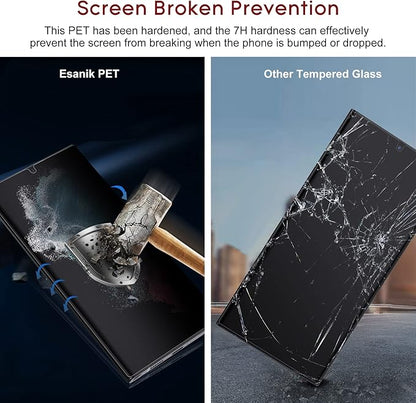Esanik [2+2 Pack] Privacy Screen Protector for Samsung Galaxy S22 Ultra 6.8-inch [NOT for S22 Plus/S22] Anti Spy PET Film(NOT Glass) with Easy Installation Frame + Camera Lens Protector Fingerprint ID Compatible