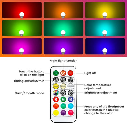 LED Rechargeable Light Bulbs With Remote ＆ Touch Dimmable, E26 Battery Operated Light Bulb for Lamps, RGB 12 Colors, 2600mAh USB battery backup Light Bulb With Timer, A19 Small Light Bulbs 1 Pack