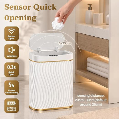 5 Gallon Automatic Bathroom Trash Can with Touchless Lid, White Gold