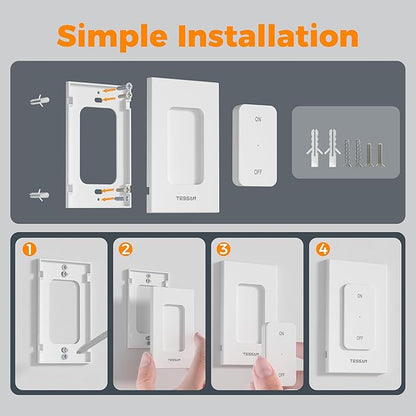 TESSAN Remote Control Outlet Wireless Wall Mounted Light Switch, Range 100FT Remote Control Outlet Plug, Wireless Light Switch for Indoor String Lights, Lamps, 1875W