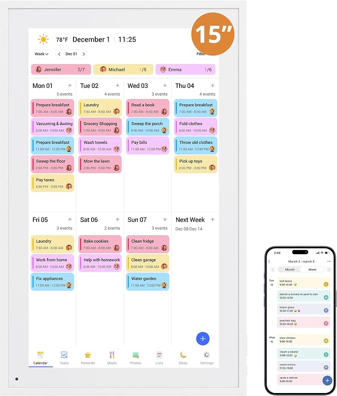 Dragon Touch Digital Calendar 15.6-inch Smart Chore Chart, Home Electronic Wall/Tabletop Calendar with Interactive Display/Touch Screen for Family Schedule Planning, Seamless Data Syncs and APP Access